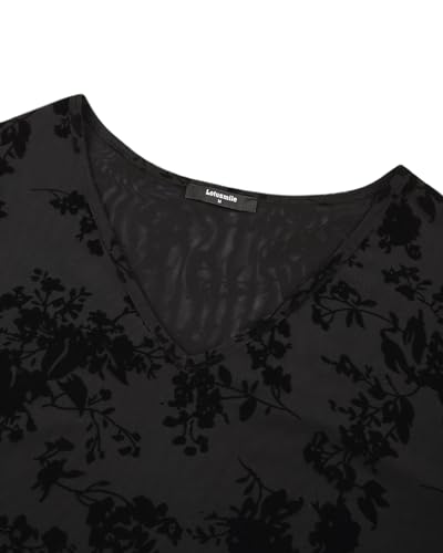 Lotusmile Womens Dressy Blouse Double Layers Mesh Shirt Ruffle 3/4 Flared Sleeve Tunic Tops4