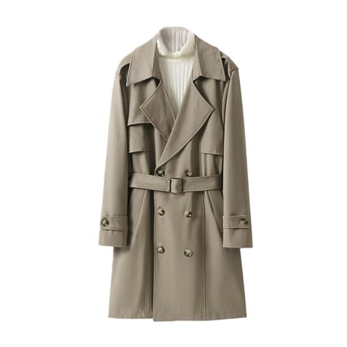 Trench coat khaki homme double boutonnage coupe britannique mi-longue amples