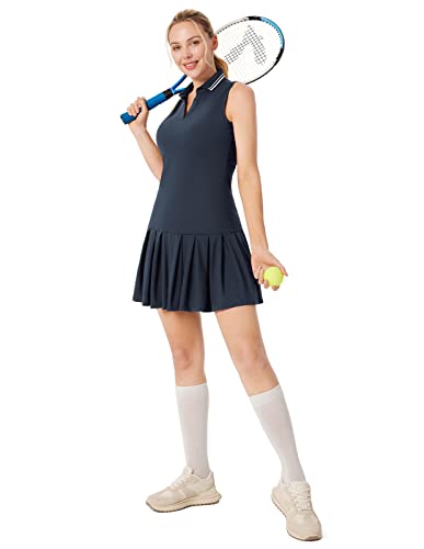 Navy Blue Tennis Dress Women Golf Dresses With Built In Shorts Lightweight Athletic Dress (Navy Blue,M) #TOP4