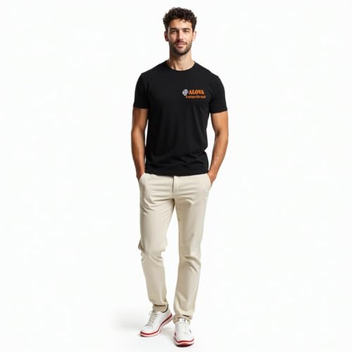 Image of ALOVA Black Round Neck T-Shirt for Men | 100% Cotton | Front Printed