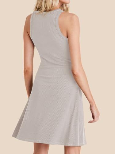 Image of Wenrine Womens Summer Casual Tank Dress Ribbed Knit Sleeveless Crewneck A Line Mini Dresses