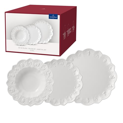 Villeroy & Boch – Toy's Delight Royal Classic Geschirr-Set 12 teilig Weiß, Spülmaschinenfest, Mikrowellensicher, Teller, Tellerset, Geschirrset 4 Personen, Weihnachtsgeschirr Toys, Premium Porcelain
