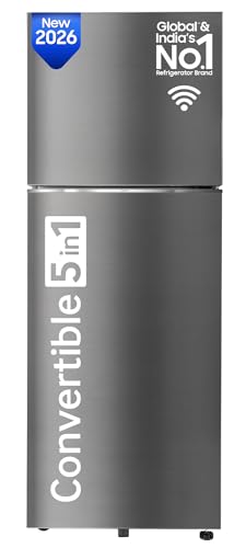 Image of Samsung 350 L, 2 Star, Convertible 5-in-1, Digital Inverter, Frost Free Double Door Refrigerator (RT38HG5C42S8HL, Silver, Elegant Inox, 2026 Model)