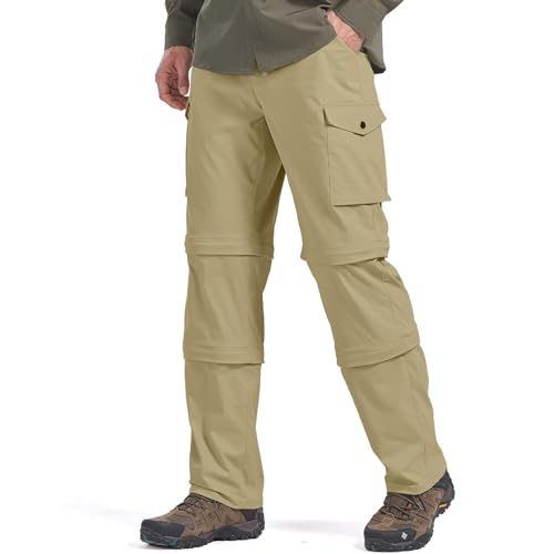 Mens Hiking Pants Convertible Quick-Dry-Stretch-Lightweight Zip-Off Outdoor Waterproof Safari Scouts Fishing Pants with deep Pockets,6077,Khaki,36