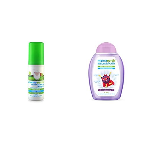 Image of Mamaearth Nourishing Hair Oil for Babies 100ml (0-10 years) & Brave Blueberry Body Wash For Kids with Blueberry Oat Protein 300 ml, 1 count
