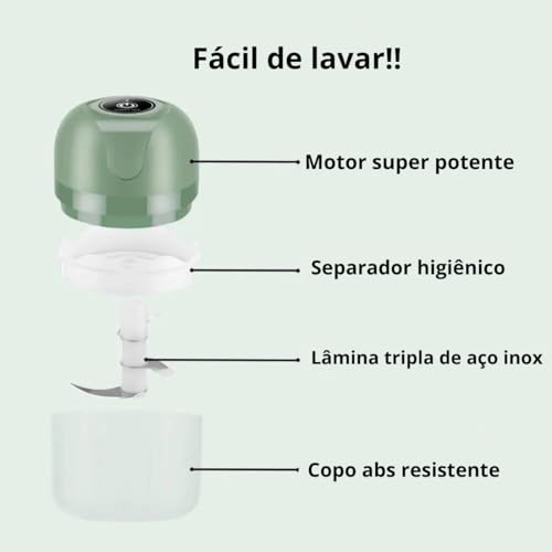 Mini Processador Triturador De Alimentos Alho Cebola Elétrico Sem Fio 250 ML Cores Variadas
