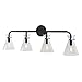 Forte 5733-04-04 Beaker - 4 Light Bath Vanity, Black Finish with Clear Glass