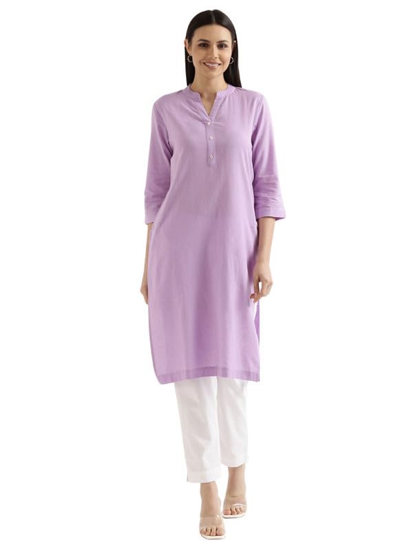 Image of SAADAA Women's Cotton Long Kurta Pant Set | Straight Fit Kurta with Trouser | Traditional Ethnic Wear for Daily & Festive Use