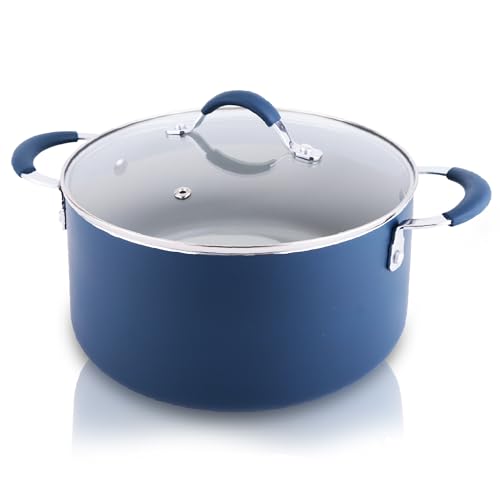 NutriChef Dutch Oven Pot with Lid - Non-Stick Kitchen Pasta Pot with See-Through Tempered Glass Lids, 5 Quart, Works with: NCCW14SBLU & NCCW20SBLU