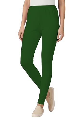 Image of Women's Cotton Lycra Ankle Length Leggings | Regular Rise, Soft 4 Way Stretch Fabric | Casual & Ethnic Wear