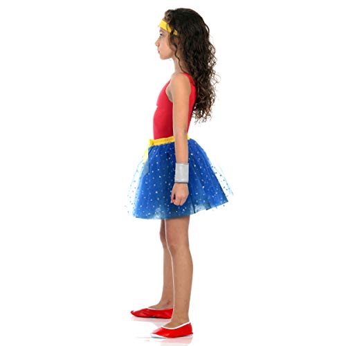 Fantasia Mulher Maravilha - Dress Up Infantil 916308-M, Vermelho/Azul, Sulamericana Fantasias