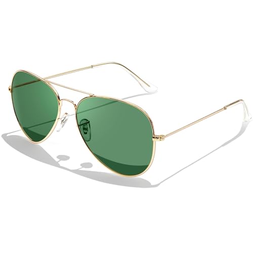 KANASTAL Gafas de Sol Verde Militar Hombre Mujer Polarizadas Metalicas Grandes Vintage UV400 Dark Green Sunglasses Mens- Oscuras Verde Lentes Montura Dorado