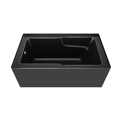 Image of Voltaire 54 x 30 Skirted Left Drain Soaking Alcove Bathtub in Glossy Black with Integrated Armrest