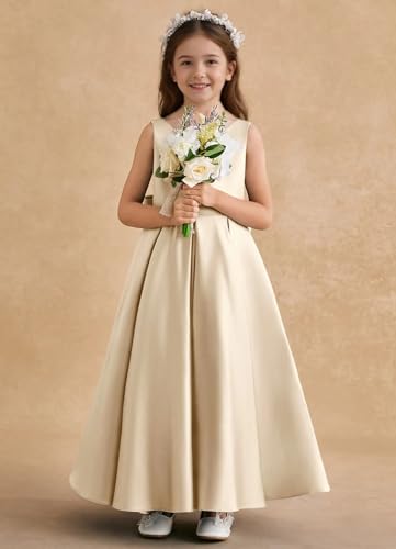 MCieloLuna Glossy Satin Flower Girl Dresses O-Neck Wedding Guest Princess Ball Gown Backless First Communion Dresses2