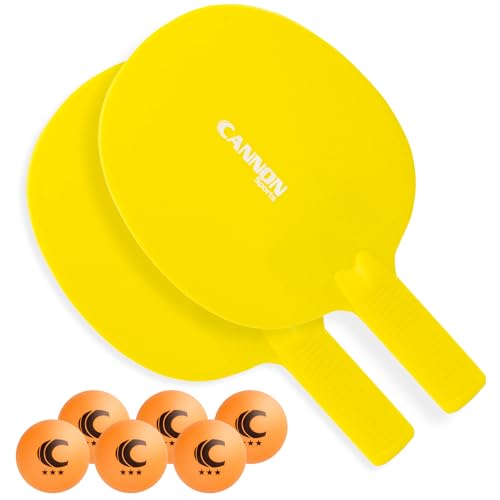 Cannon Sports Unbreakable Table Tennis Paddle Set - 2 Rackets with 6 Pack of 3-Star Table Tennis Balls – Portable Set for 2 Players (2 Yellow Paddles + 6 Orange Balls)