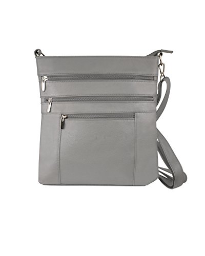 Roma Leathers Multi Pocket Body Purse - Deep Main Compartment, Adjustable Shoulder Strap - Gray
