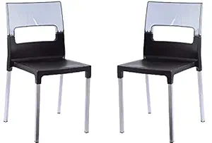 Supreme armless Diva Plastic and Aluminium Chair Set of 2 (Black/Light Black)