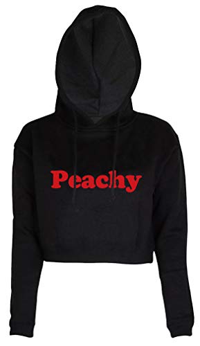 YITAN Women's Fashion Printed Letter Pullover Casual Long Sleeve Hooded Sweatshirt Crop Top Hoodies Black Medium