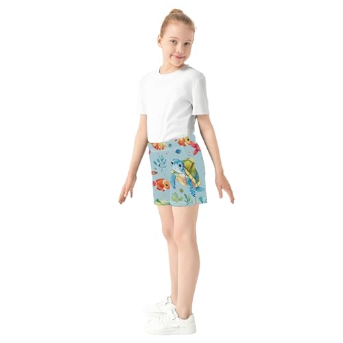 Girls Athletic Shorts Watercolor Sea Turtle Cute Casual Comfy Summer Activewear Youth Pajama Sleep Shorts, X-Small4