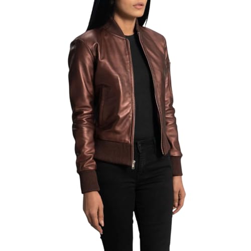 Bronze Leather Bomber Jacket, Ribbed Collar and Cuffs, Full Zip Front, Classic Motorcycle Style2