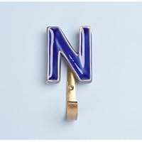 G Decor Alphabet Royal Blue Crackle Glazed Hooks in Antique Brass (N)
