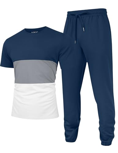 UOUA Mens 2 Piece Sweatsuits Outfits Short Sleeve Pullover Loungewear & Joggers Sweatpants Summer Casual Track Suits Set2