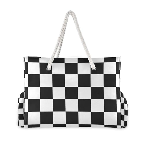 Black and White Checkered Pattern Carry On Bags Waterproof Sandproof with side pockets Large Tote Bag Large for work2