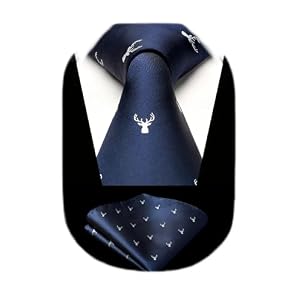 HISDERN Men’s Animal Pattern Ties Wedding Tie Handkerchief Fashion Print Business Necktie & Pocket Square Set