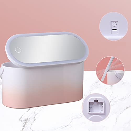 Makeup Case Pink Gradient Portable Large Capacity Foldable Rotating LED Light Makeup Storage Box With Makeup Mirror Smart Chargeable for Home Travel Use - Image 5