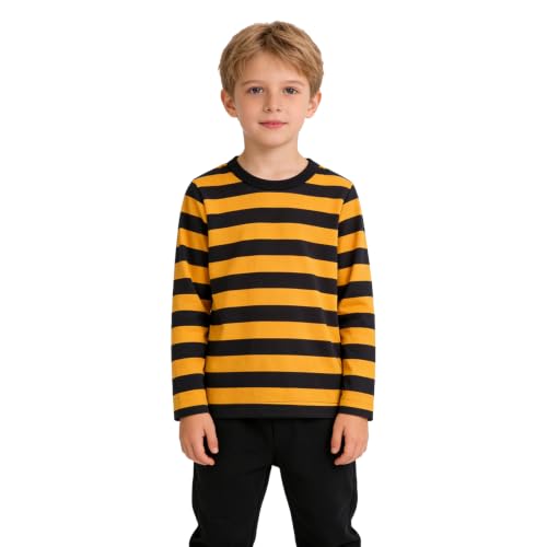 Image of LittleSpring Unisex Kids Long Sleeve Striped Tee Shirt Tagless Crew Neck Cotton T-Shirt