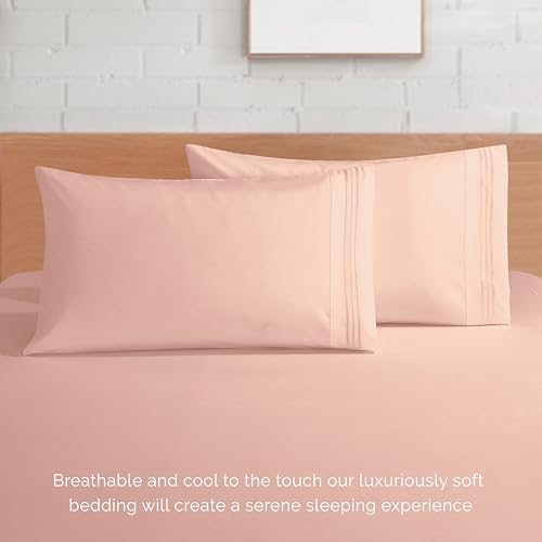 Elegant Comfort Luxury 1500 Premium Hotel Quality Microfiber 4-Piece Sheet Set - Soft, All Around Elastic 18-24 Inches Deep Fitted Sheet - Extra Deep Pocket Sheets, King, Blush
