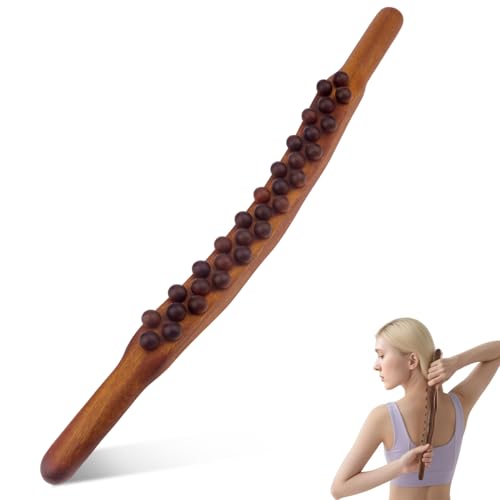 Gua Sha Wooden Therapy Stab, Massagestab Holz mit 31 Holzmassageperlen Faszienstab, Ganzkörper Scraping Stick, Massage Sticks für Rücken Bauch Schulter Muskelentspannung Nacken Beine Arme