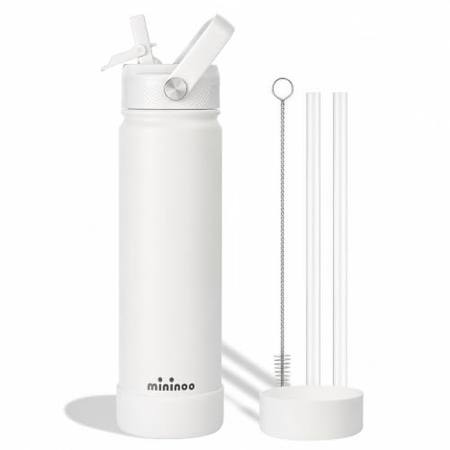 Image of Mininoo 24 oz Insulated Ceramic-Lined Water Bottle with Straw, White