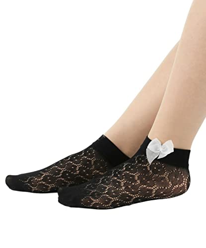 Girls Fishnet Lace Socks Sheer Ankle Black Stockings2