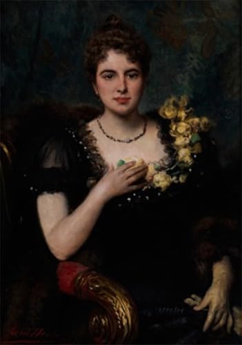 Tableau sur toile femme en robe noire Léon Herbo pour habiller un grand mur vide 60x90cm