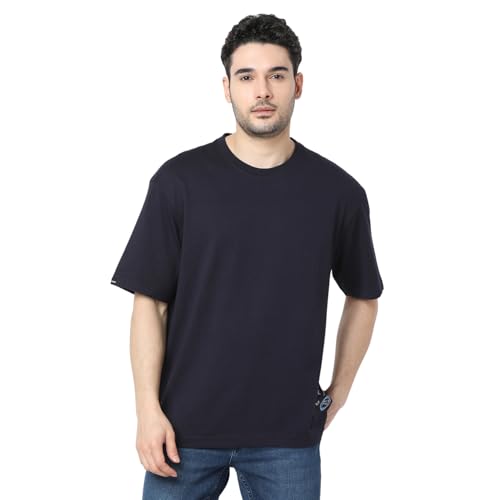 Image of Spykar Men's Oversized Round Neck Half Sleeve Solid Casual T-Shirt