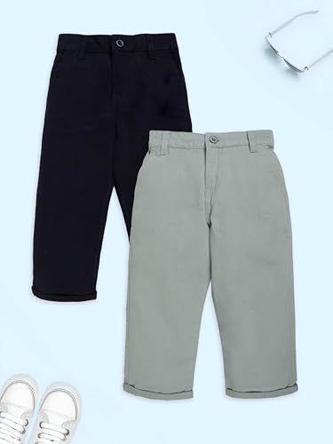 Image of KiddoPanti Boys 100% Cotton Twill Chinos Pant | Comfortable Regular Fit | 2 Side Pocket, 2 Back Pocket | Ankle Length | Back Elasticated Waistband with Button Zip Open Fly
