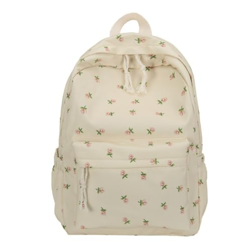 Vobomo Small Flowers Kawaii Backpack Large Capacity Y2k Aesthetic Cute Backpack Stylish Travel Backpack (Off-white)