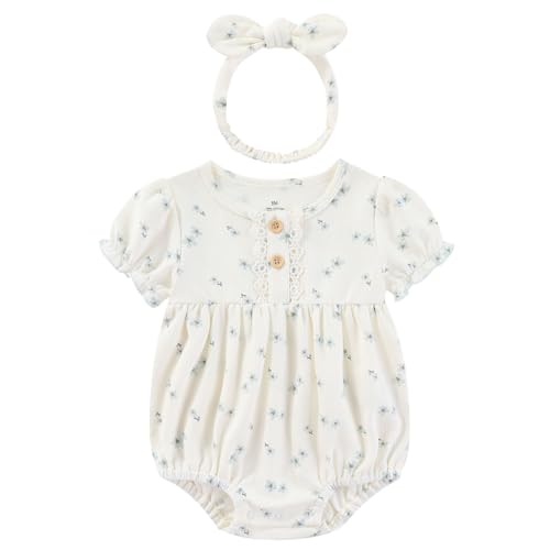 Image of Ruliby Baby Girls Clothes Set Cotton Floral Bodysuit Dress with Headpiece for 3-24 Months
