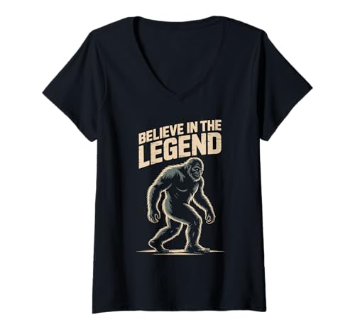 Damen Glaube an die Legende Bigfoot Sasquatch Cryptid Folklore T-Shirt mit V-Ausschnitt