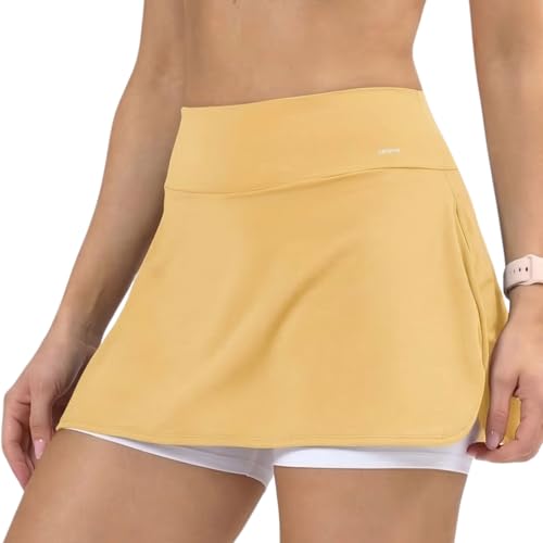 SELENE Short Saia Academia Beach Tennis Proteção UV Fitness, Amarelo Claro, M
