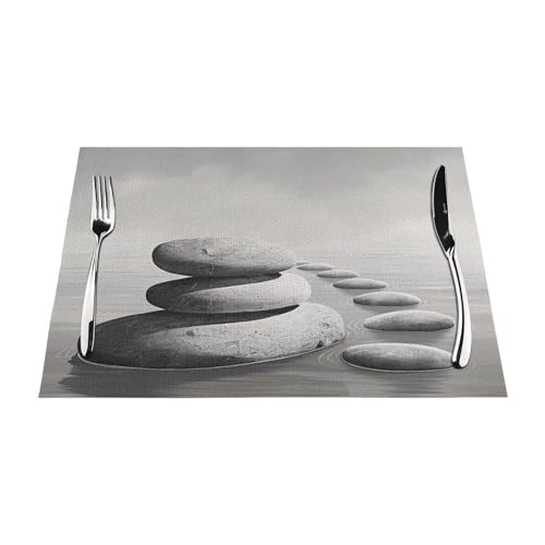 Set de table en PVC motif pierre zen grise de 45x30 cm pour repas - 2
