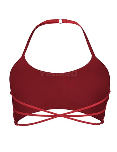 Image of YEOREO Women's Sports Bra Halter Workout Sports Bra Strappy Criss Cross Back Bra Removable Padded Yoga Crop Top