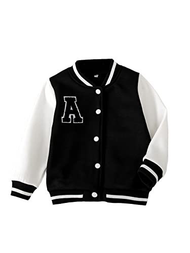 WDIRARA Boy's Letter Print Striped Zipper Front Long Sleeve Bomber Jacket Outerwear Outerwear