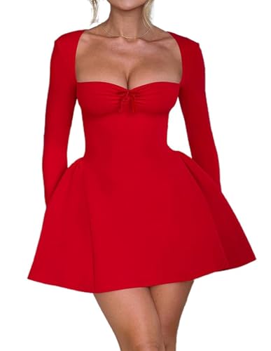 open lace back dress Dreamy Long Sleeve Mini Dress Red– Selfie Leslie