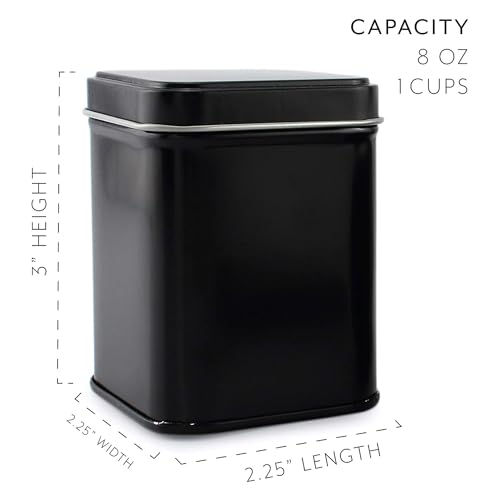 Cornucopia Brands Square Black Metal Tins (6-Pack); for Tea, Gift Boxes, and Storage, 3-Inch Tall, 1-Cup Capacity