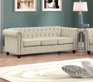 Image of 3 +1 +1 Seater Luxary Velvet Tuffted Round Arm Designed Sofa Set for Living Room, Hallways, Offices, Bedroom (Beige)