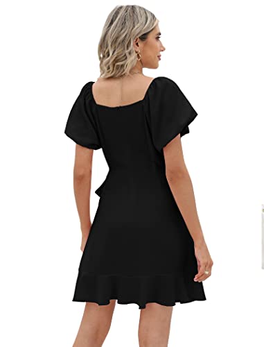 SAMPEEL Womens Summer Dresses Square Neck Puff Sleeve Tie Waist Short Dress4