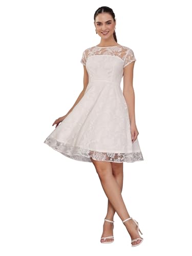 Image of Miss Chase Women's Round Neck Sleeveless Floral Ruffled GatheKnee-Long Skater Dress