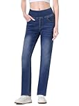 Chasehot Pull on Jeans for Women, High Waisted Stretchy Trendy Straight Bootcut Elastic Waist Tummy Control Tapered Denim Jeggings Dark Indio Wash,L-Petite